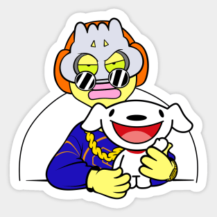 Dope Slluks character with his dog posing illustration Sticker